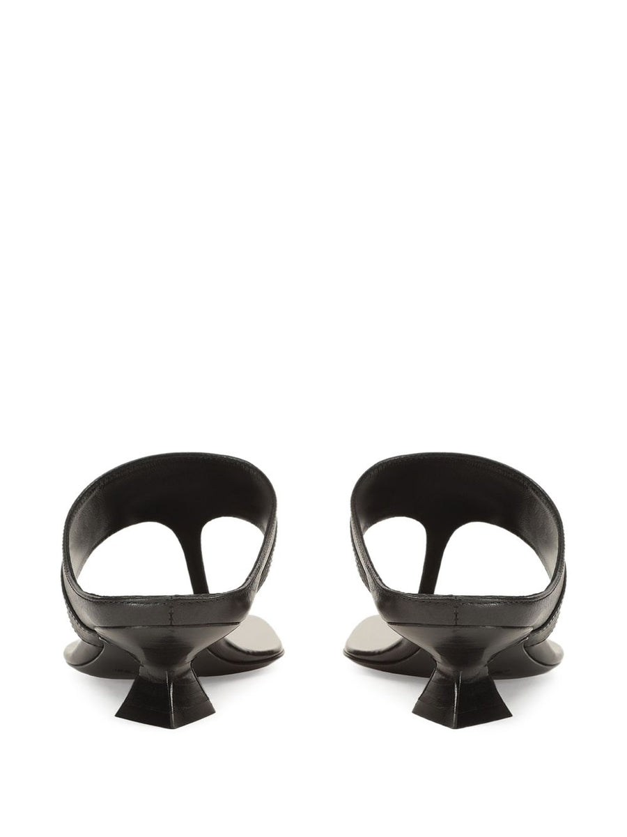 Sergio Rossi Leather Thong Sandals For Women Black Calf Leather With Signature Logo Detail And Gold Hardware