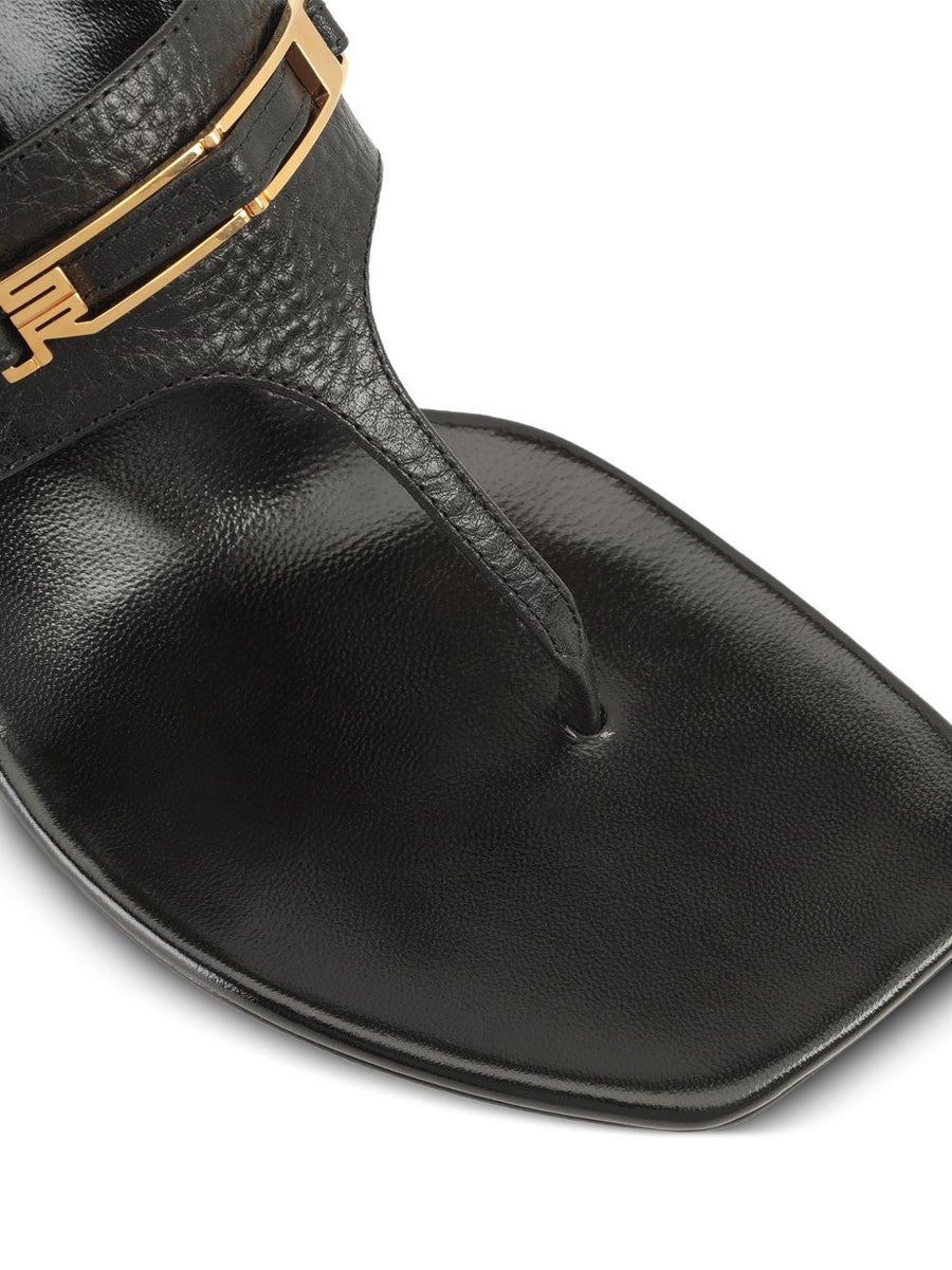 Sergio Rossi Leather Thong Sandals For Women Black Calf Leather With Signature Logo Detail And Gold Hardware