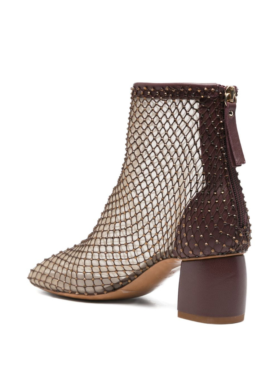 Forte Forte Strass Mesh Ankle Boots Back Zip Round Toe Leather Luxury Premium For Women