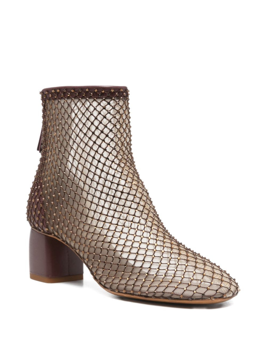 Forte Forte Strass Mesh Ankle Boots Back Zip Round Toe Leather Luxury Premium For Women