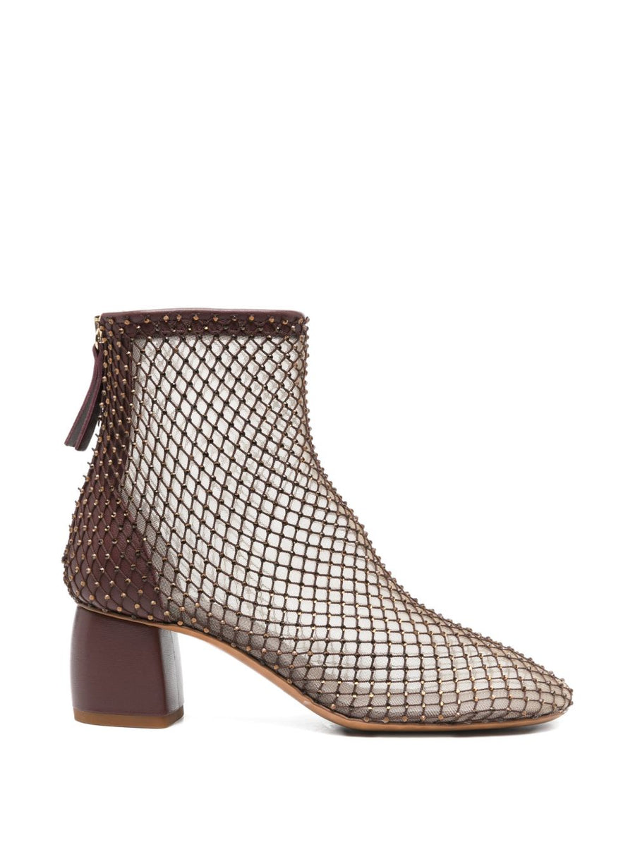 Forte Forte Strass Mesh Ankle Boots Back Zip Round Toe Leather Luxury Premium For Women