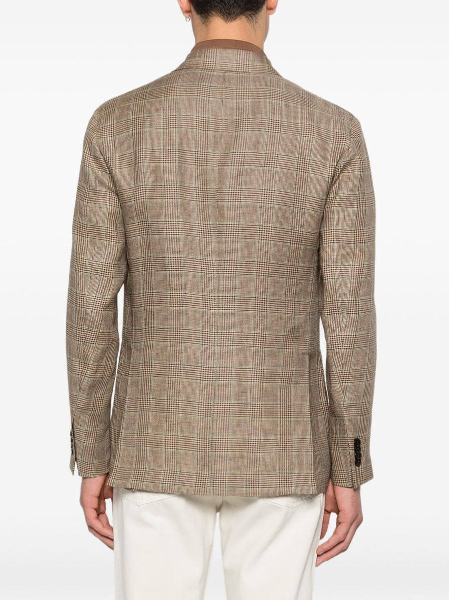 Boglioli Linen Double Breasted Jacket For Men Brown Check Breathable Summer Blazer
