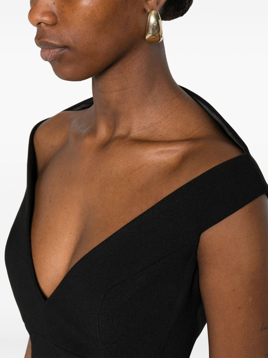 Solace London Monica Midi Dress Black Zip Front V Neck For Women Elegant Day To Night Versatile Luxe