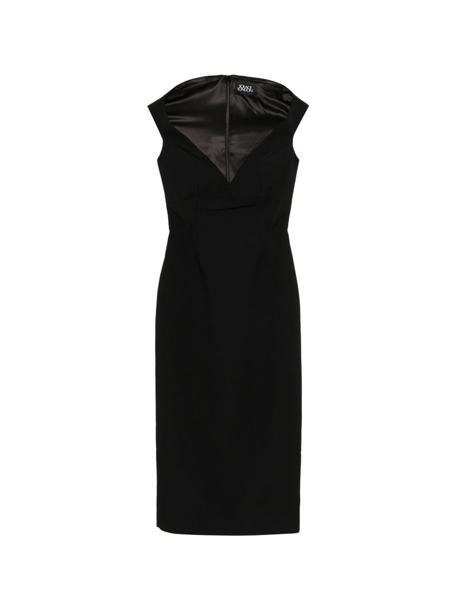Solace London Monica Midi Dress Black Zip Front V Neck For Women Elegant Day To Night Versatile Luxe