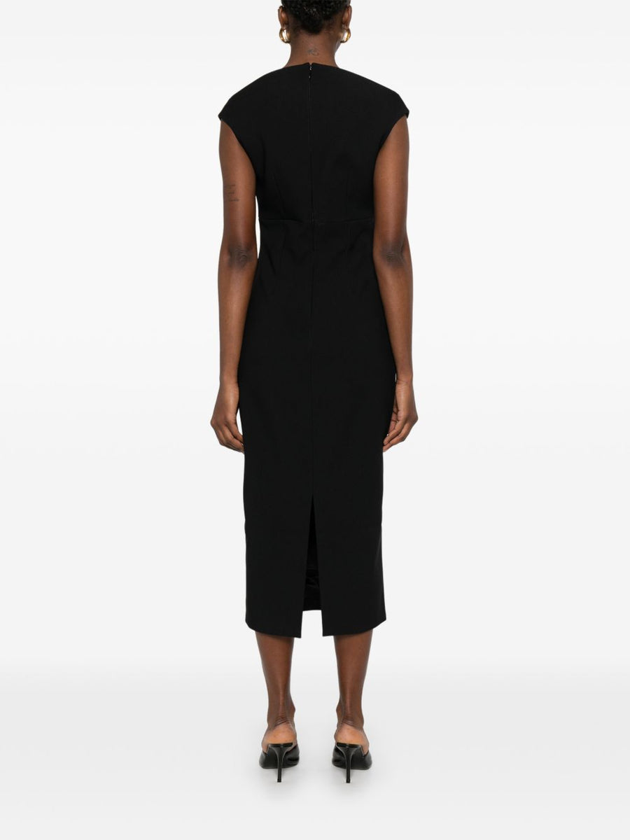Solace London Monica Midi Dress Black Zip Front V Neck For Women Elegant Day To Night Versatile Luxe