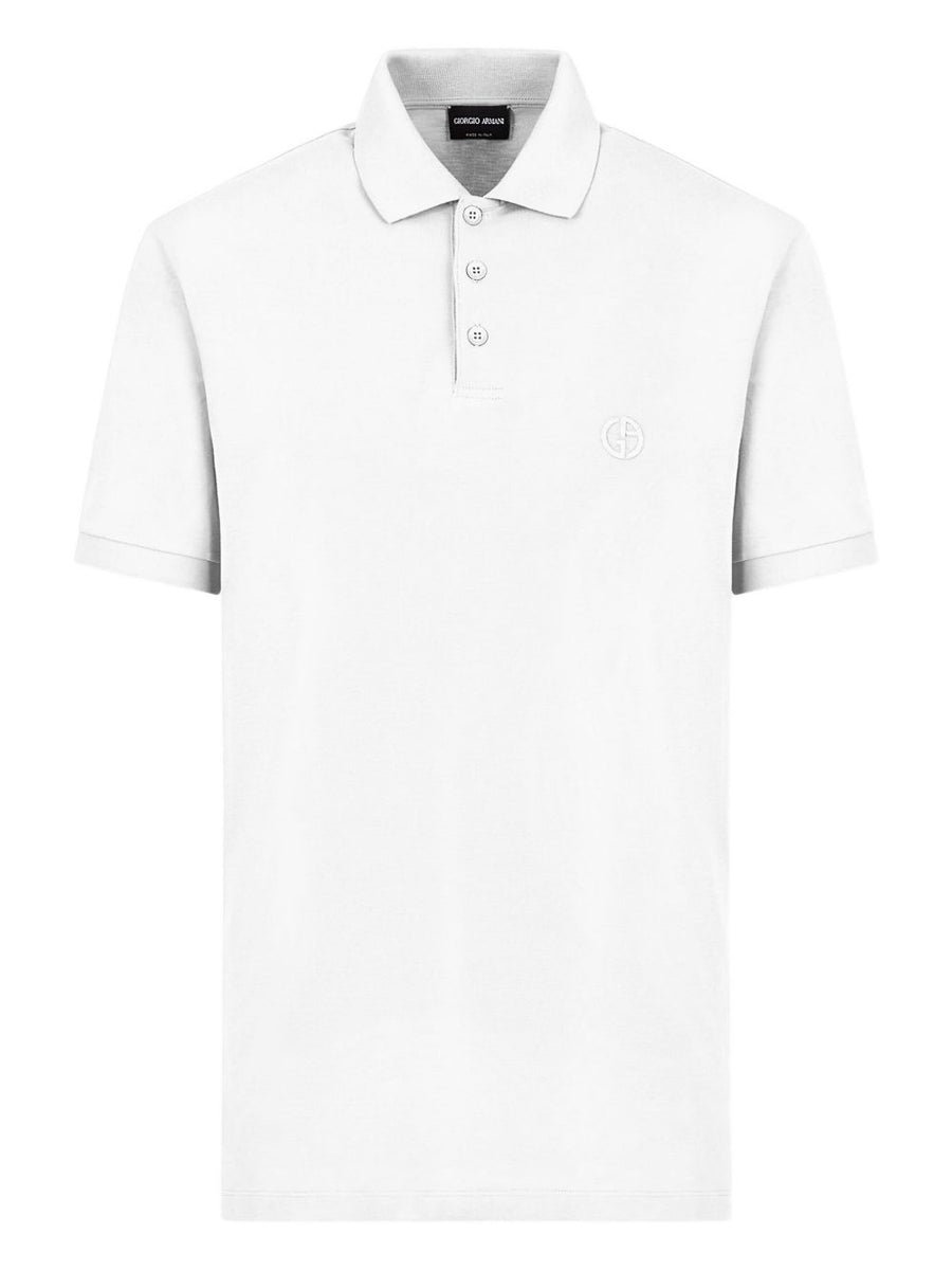 Giorgio Armani Pique Cotton Polo Shirt White For Men With Embroidered Logo