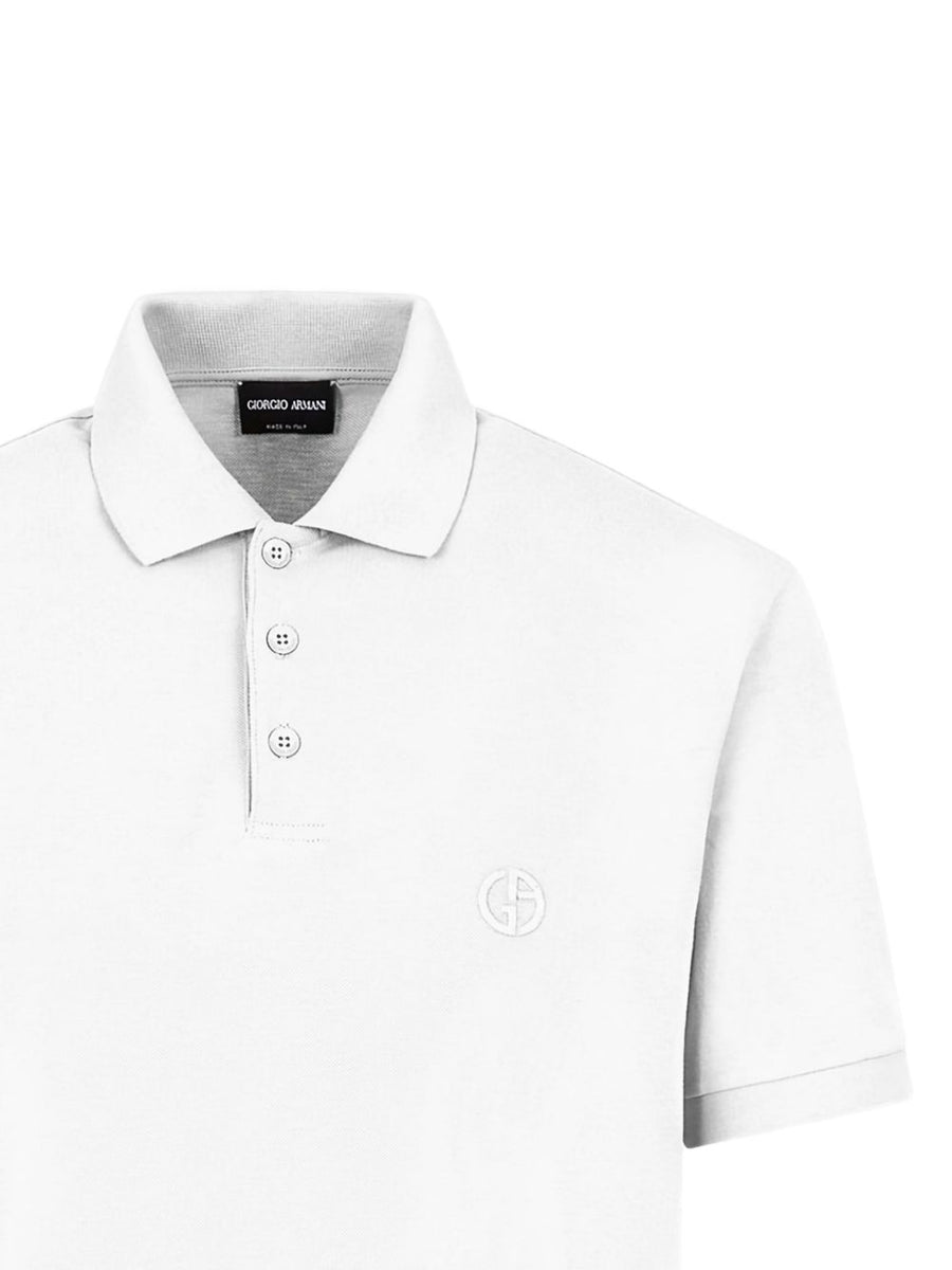 Giorgio Armani Pique Cotton Polo Shirt White For Men With Embroidered Logo
