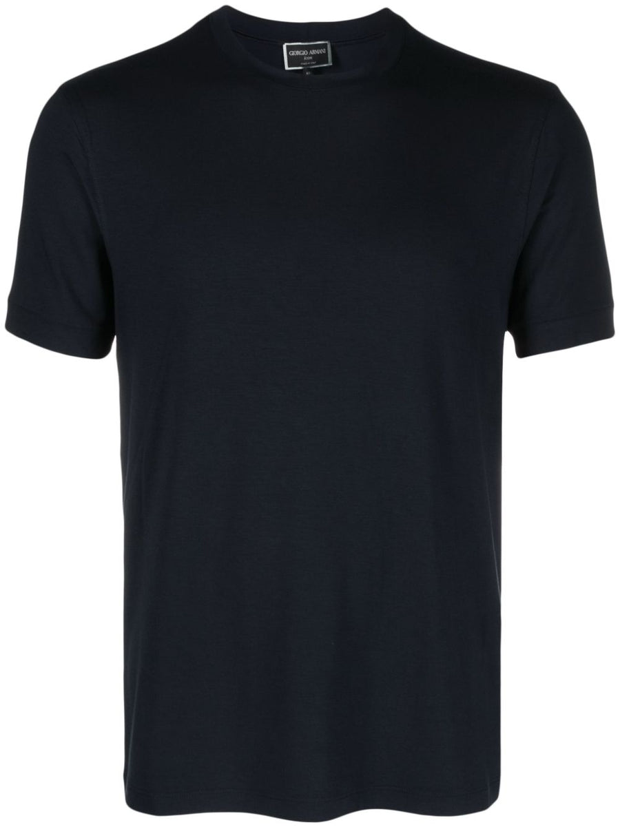 Giorgio Armani Icon Jersey T Shirt for Men Slim Fit Navy Viscose Jersey Top Luxury Essentials