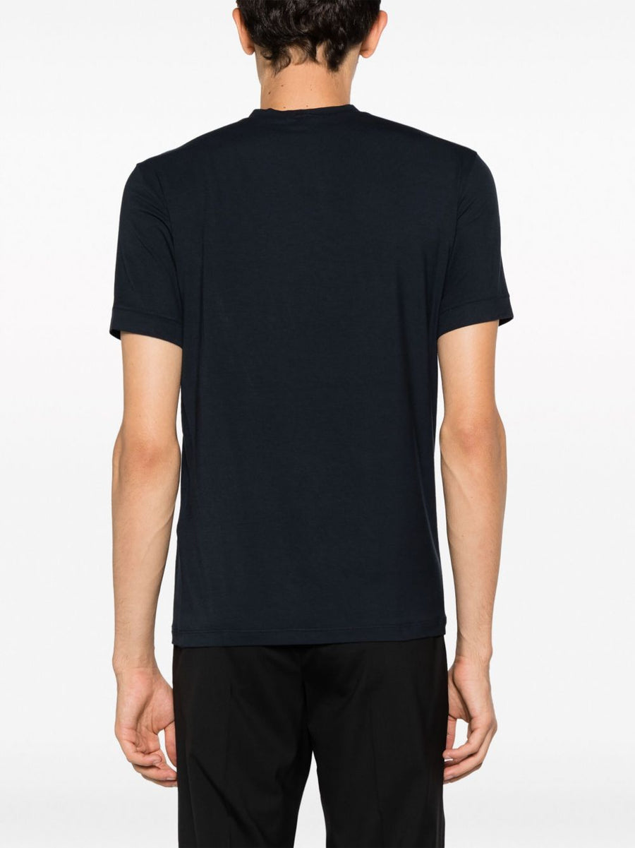 Giorgio Armani Icon Jersey T Shirt for Men Slim Fit Navy Viscose Jersey Top Luxury Essentials
