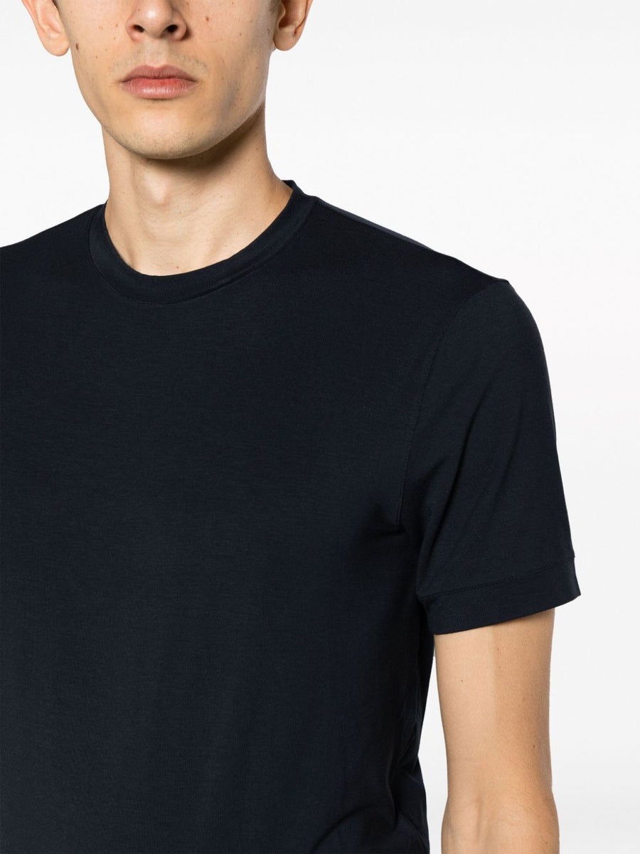 Giorgio Armani Icon Jersey T Shirt for Men Slim Fit Navy Viscose Jersey Top Luxury Essentials