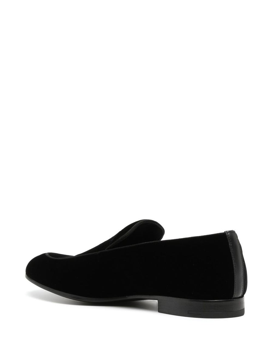 Giorgio Armani Embroidered logo velvet loafers