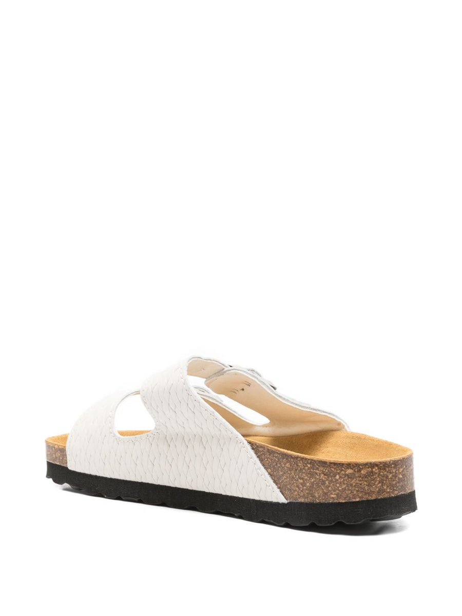 Woolrich Two Bands Leather Sandals For Women With Adjustable Buckles And Cork Sole For Everyday Comfort
