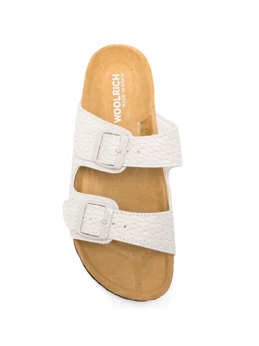 Woolrich Two Bands Leather Sandals For Women With Adjustable Buckles And Cork Sole For Everyday Comfort
