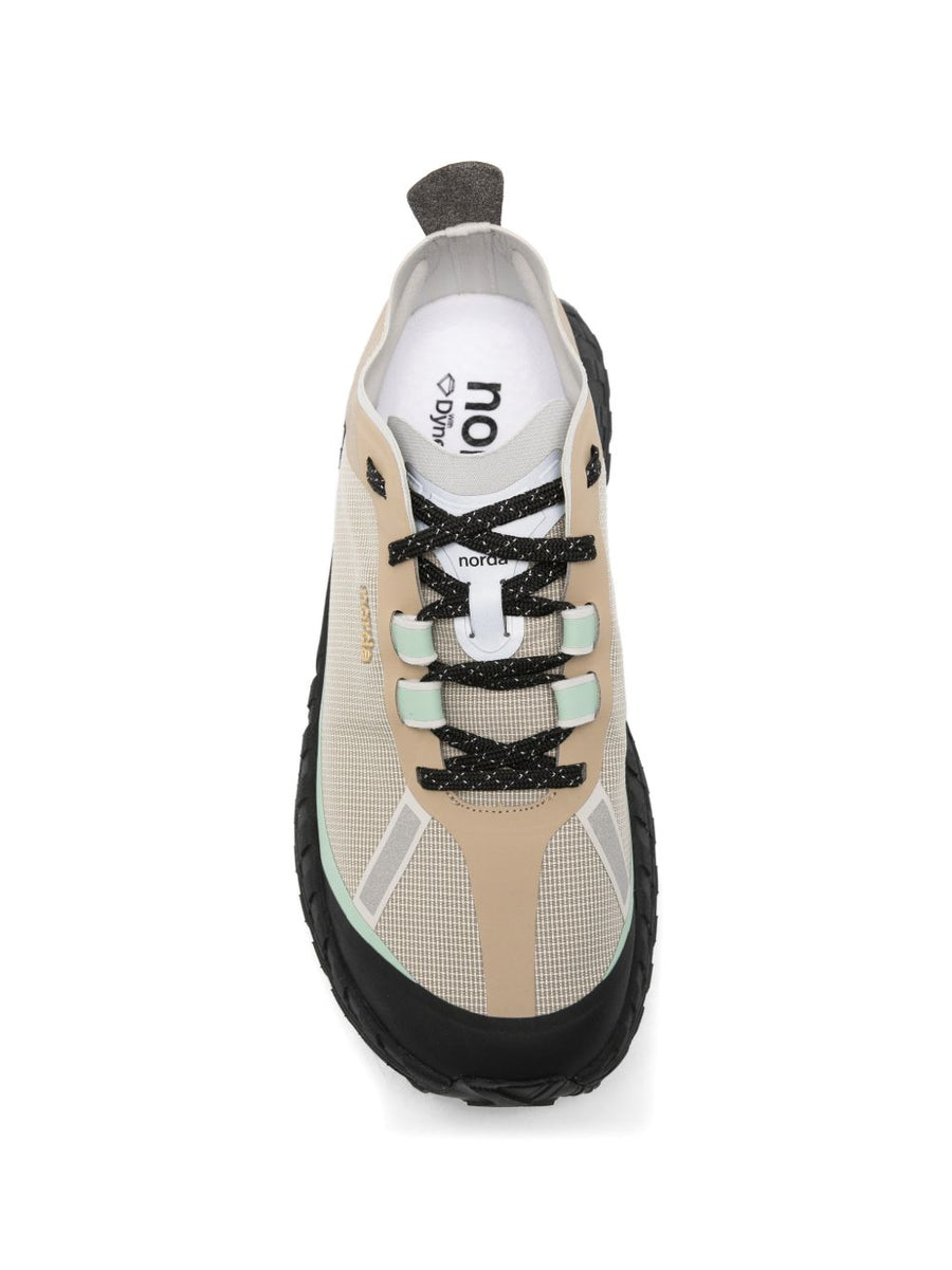 Norda 001 Sneakers Beige Fabric With Front Lace Up Reflective Trim Heel Pull Tab For Women Versatile All Day Comfort