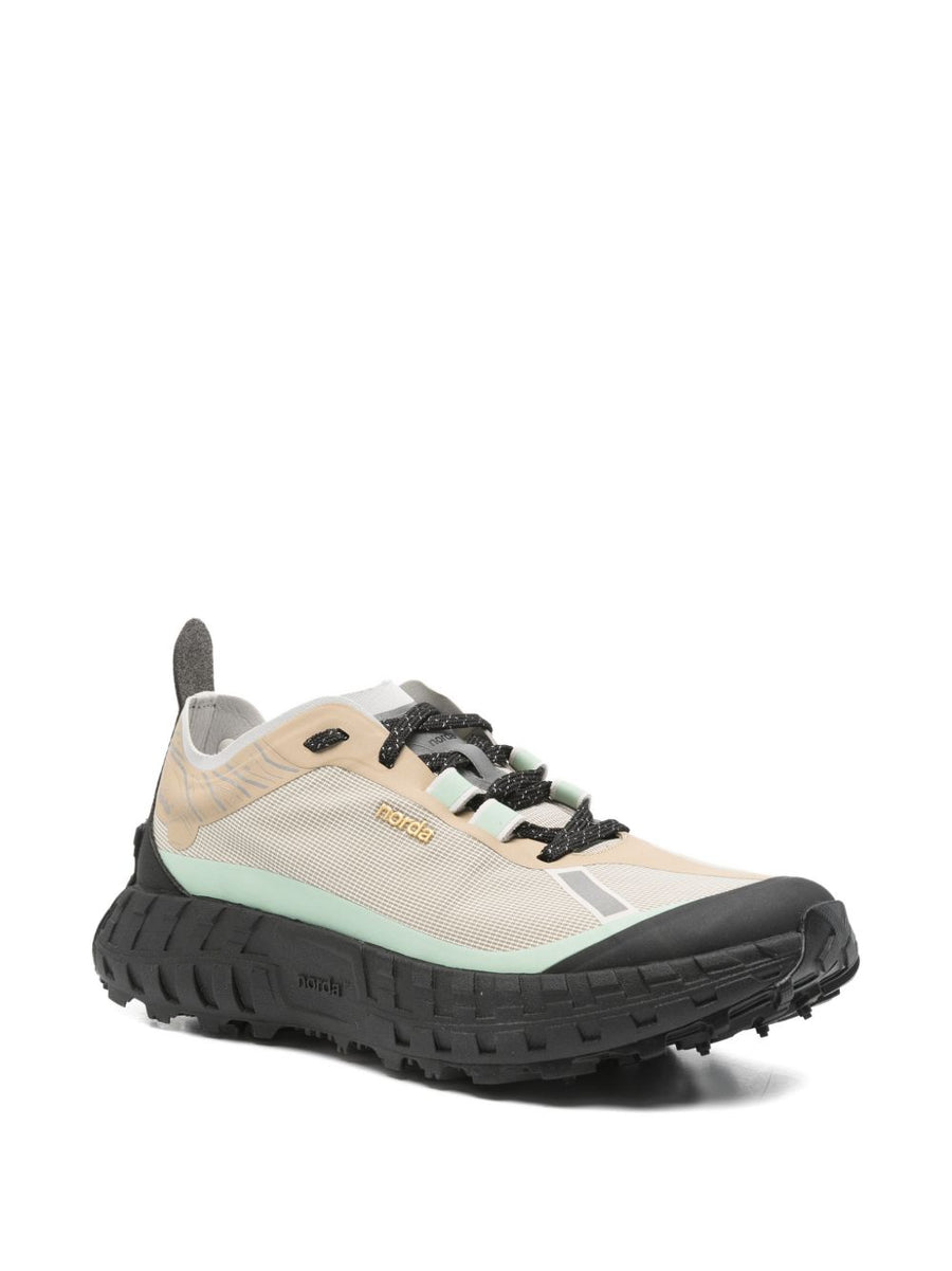 Norda 001 Sneakers Beige Fabric With Front Lace Up Reflective Trim Heel Pull Tab For Women Versatile All Day Comfort