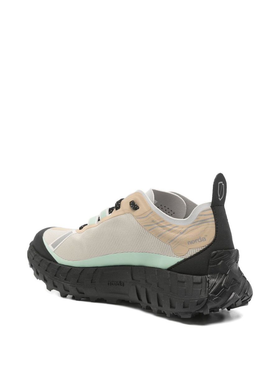 Norda 001 Sneakers Beige Fabric With Front Lace Up Reflective Trim Heel Pull Tab For Women Versatile All Day Comfort