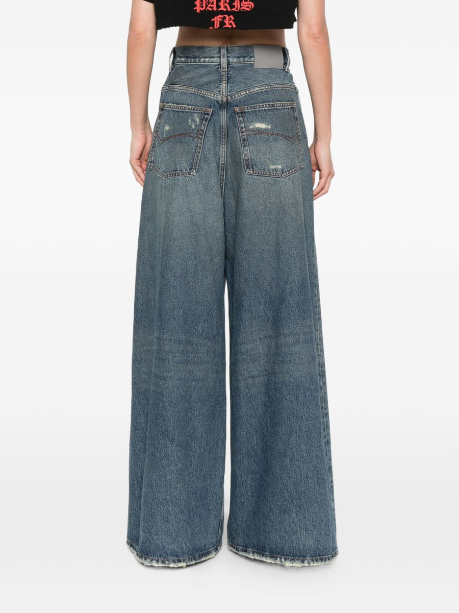 Balenciaga Navy Flared Denim Jeans For Women Premium Luxury Wide Leg Distressed City Chic