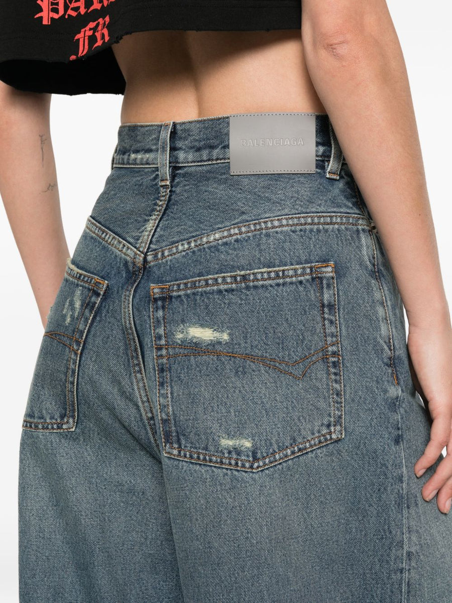 Balenciaga Navy Flared Denim Jeans For Women Premium Luxury Wide Leg Distressed City Chic