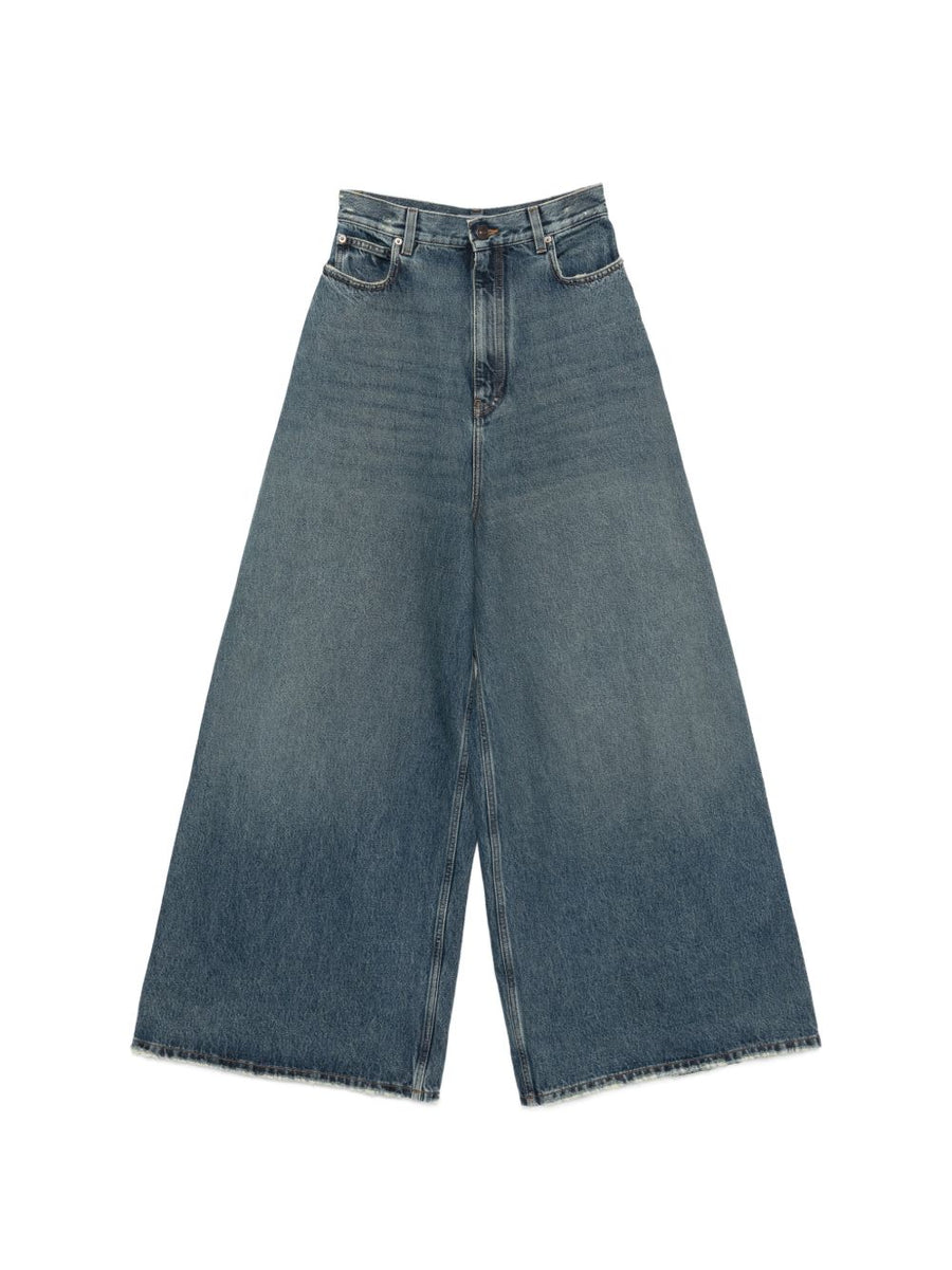 Balenciaga Navy Flared Denim Jeans For Women Premium Luxury Wide Leg Distressed City Chic
