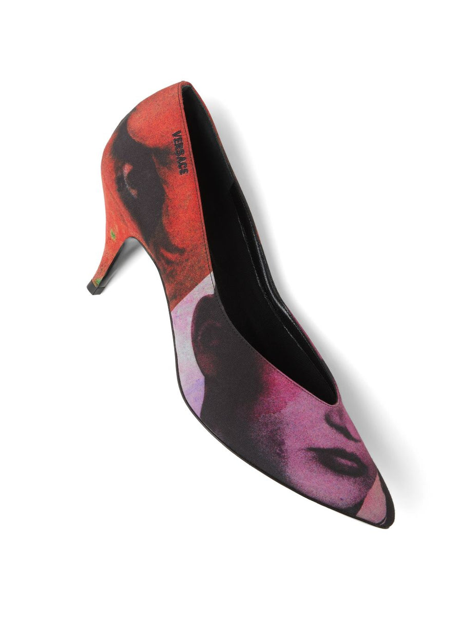 Versace Printed Pumps For Women Bold Multicolor Face Print