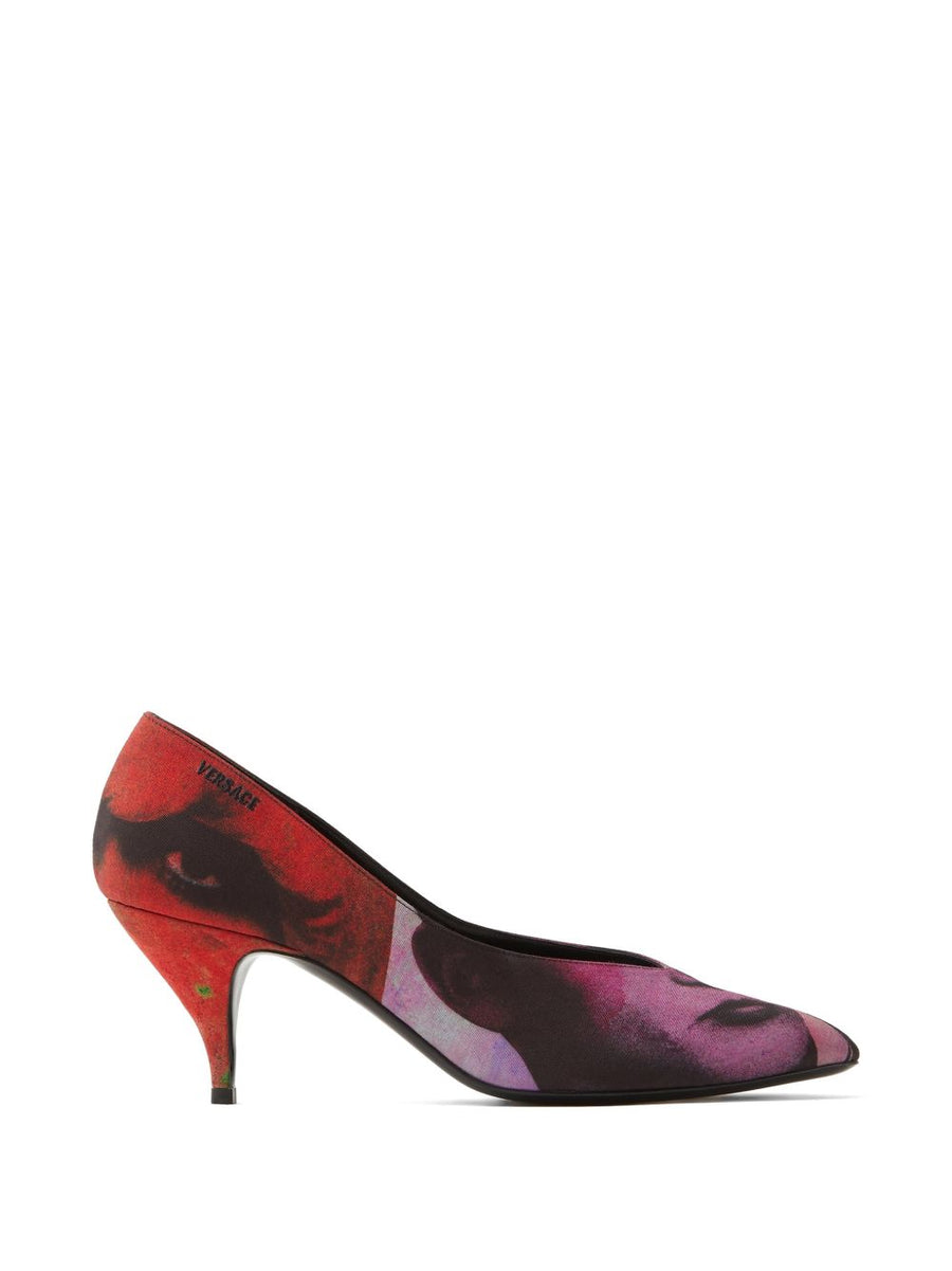 Versace Printed Pumps For Women Bold Multicolor Face Print