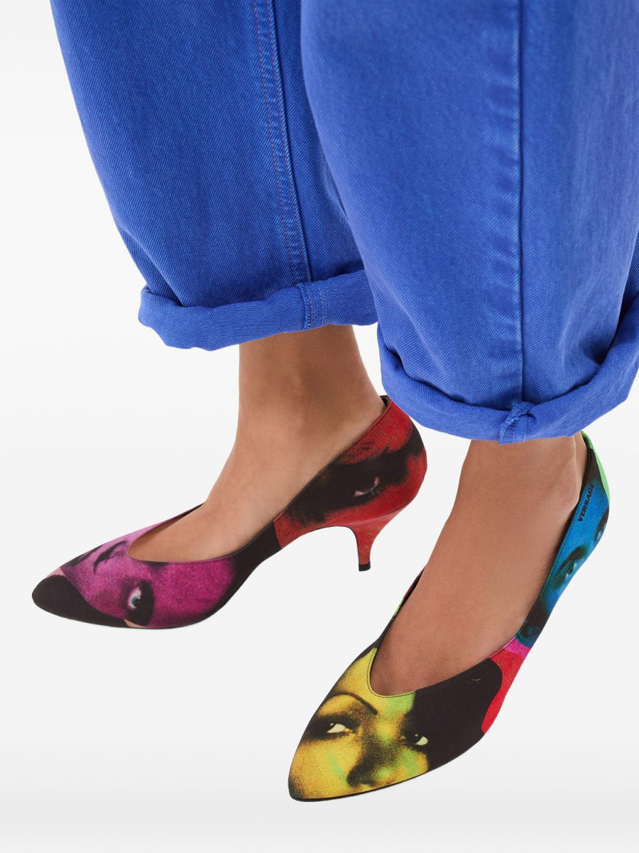 Versace Printed Pumps For Women Bold Multicolor Face Print