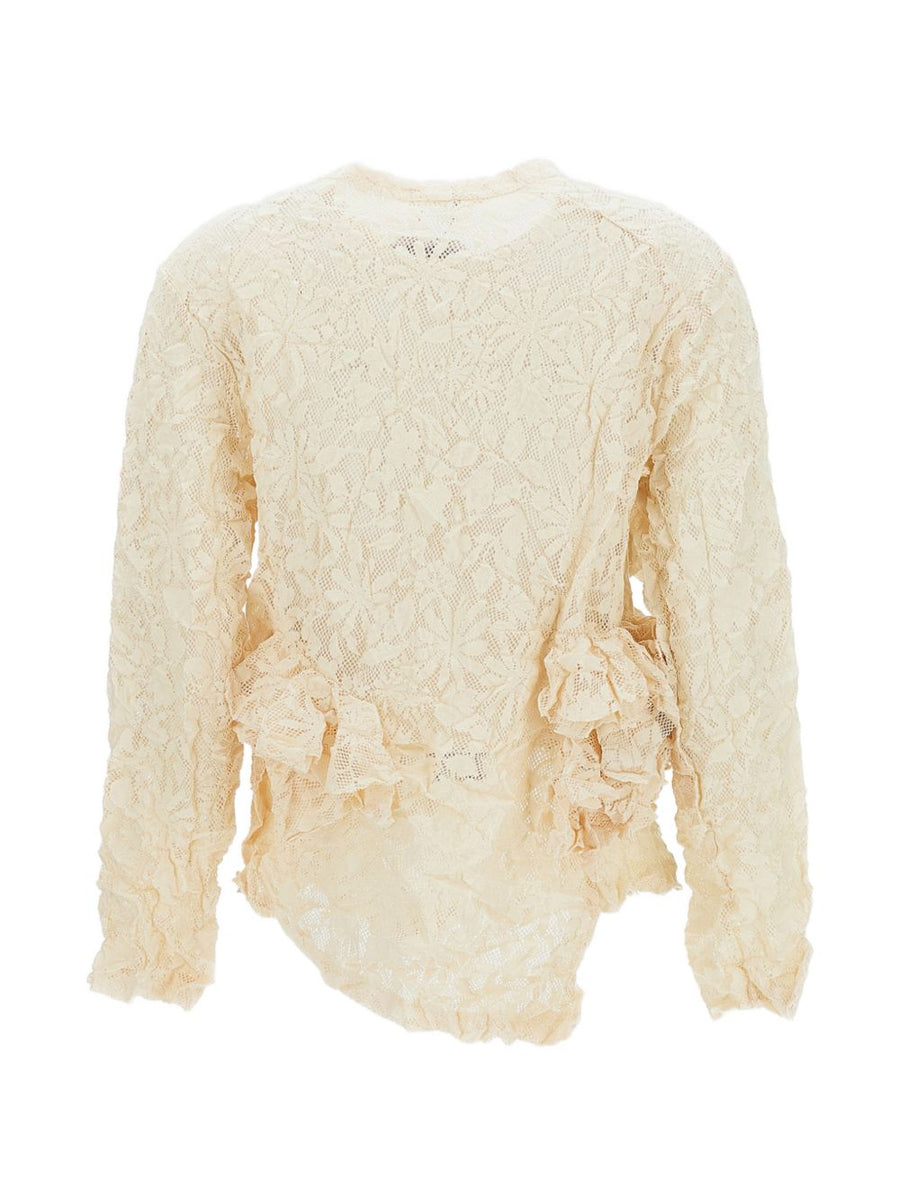 Comme Des Garcons Rouched Top Ivory For Women With Floral Design And Quiet Luxury Ruffles