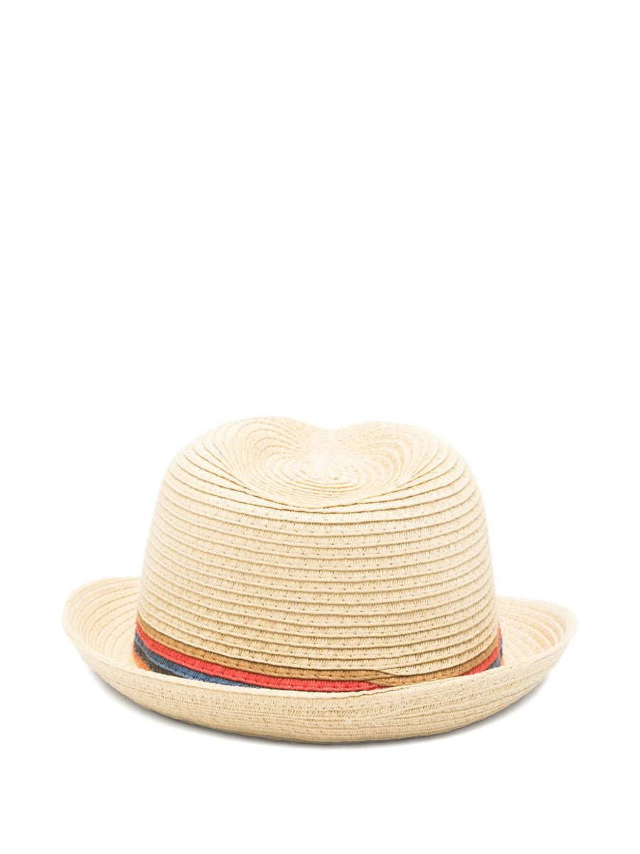 Paul Smith Beige Straw Hat For Men With Wide Brim And Striped Detailing Perfect Summer Accessory