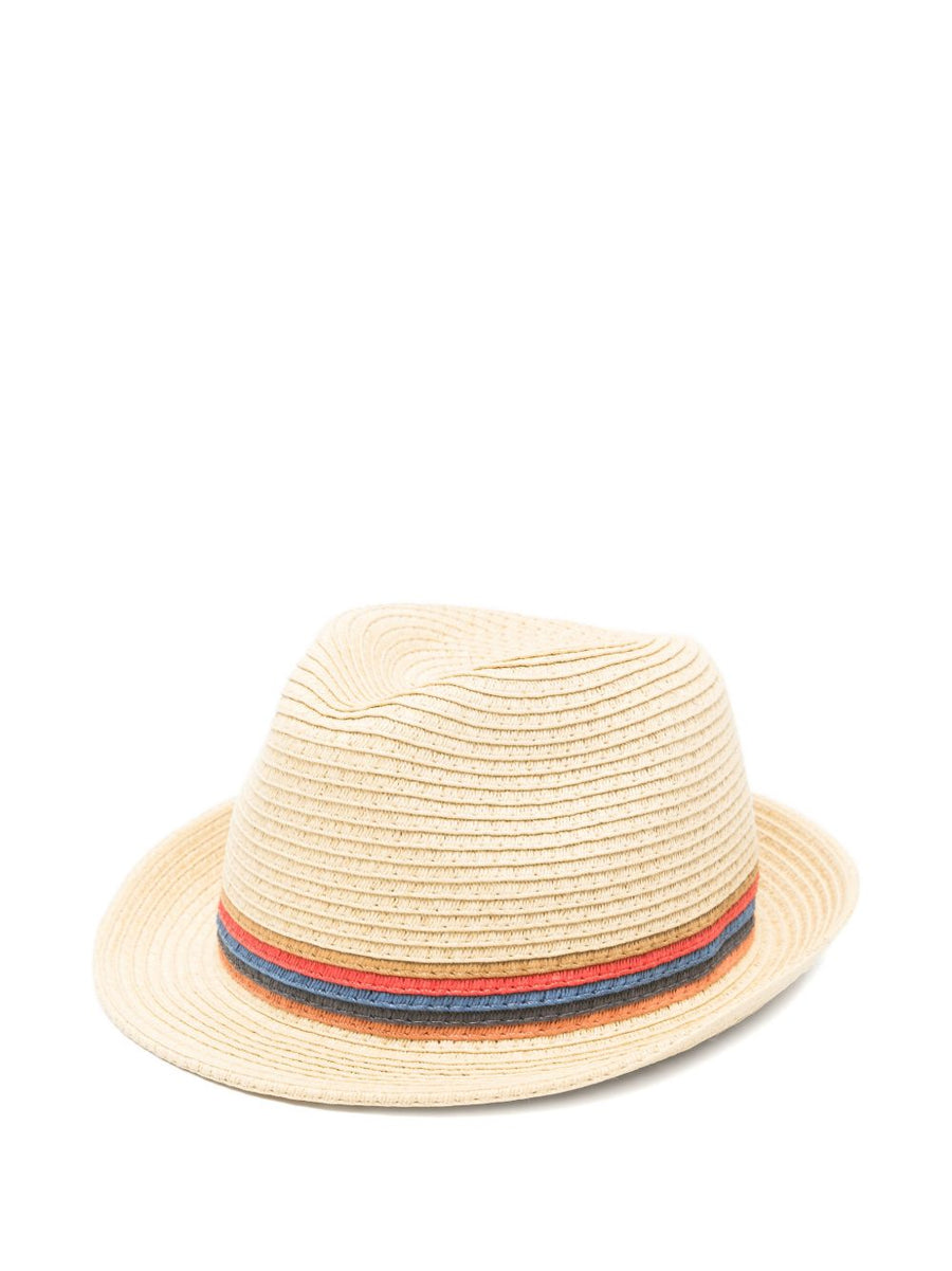 Paul Smith Beige Straw Hat For Men With Wide Brim And Striped Detailing Perfect Summer Accessory
