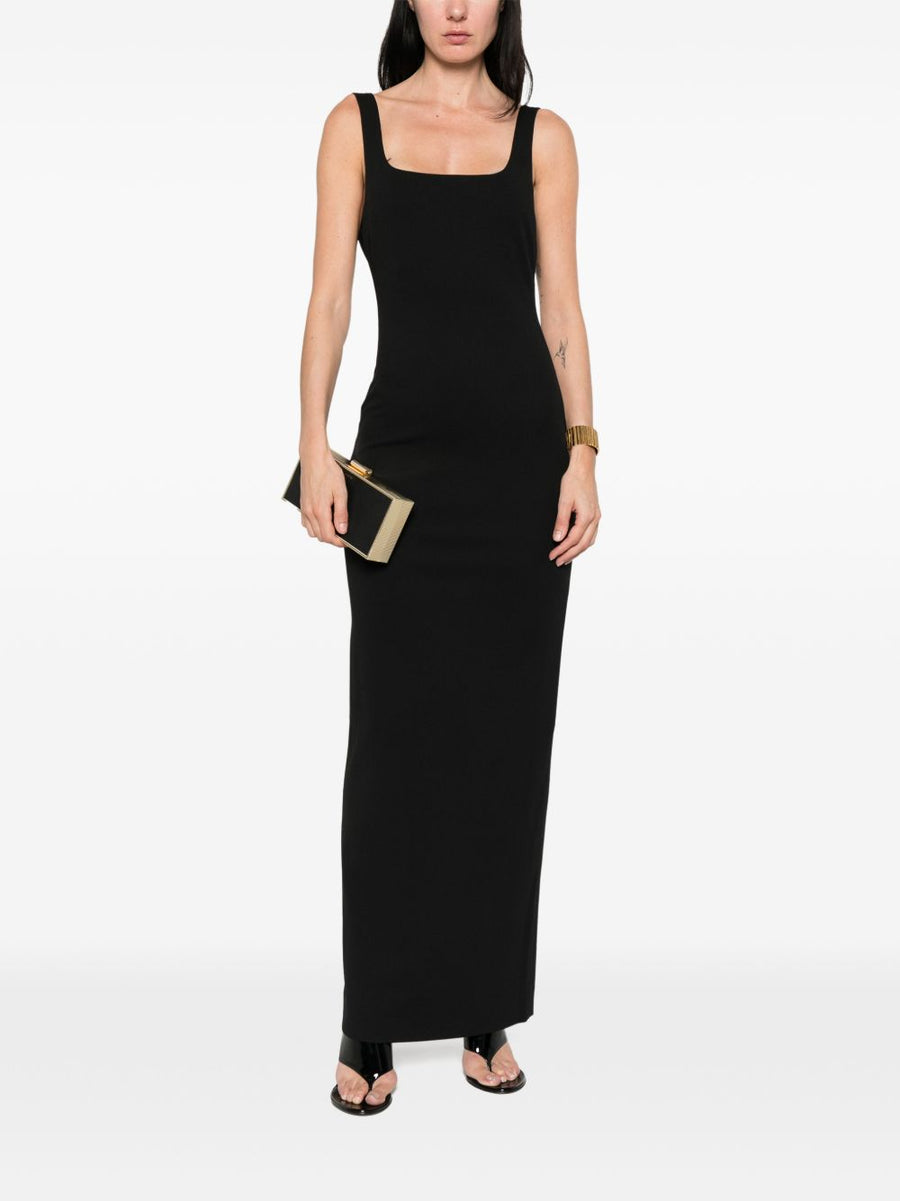 Solace London Aneila Maxi Dress for Women Black Square Neck Sleeveless Chic Elegant Evening Wear