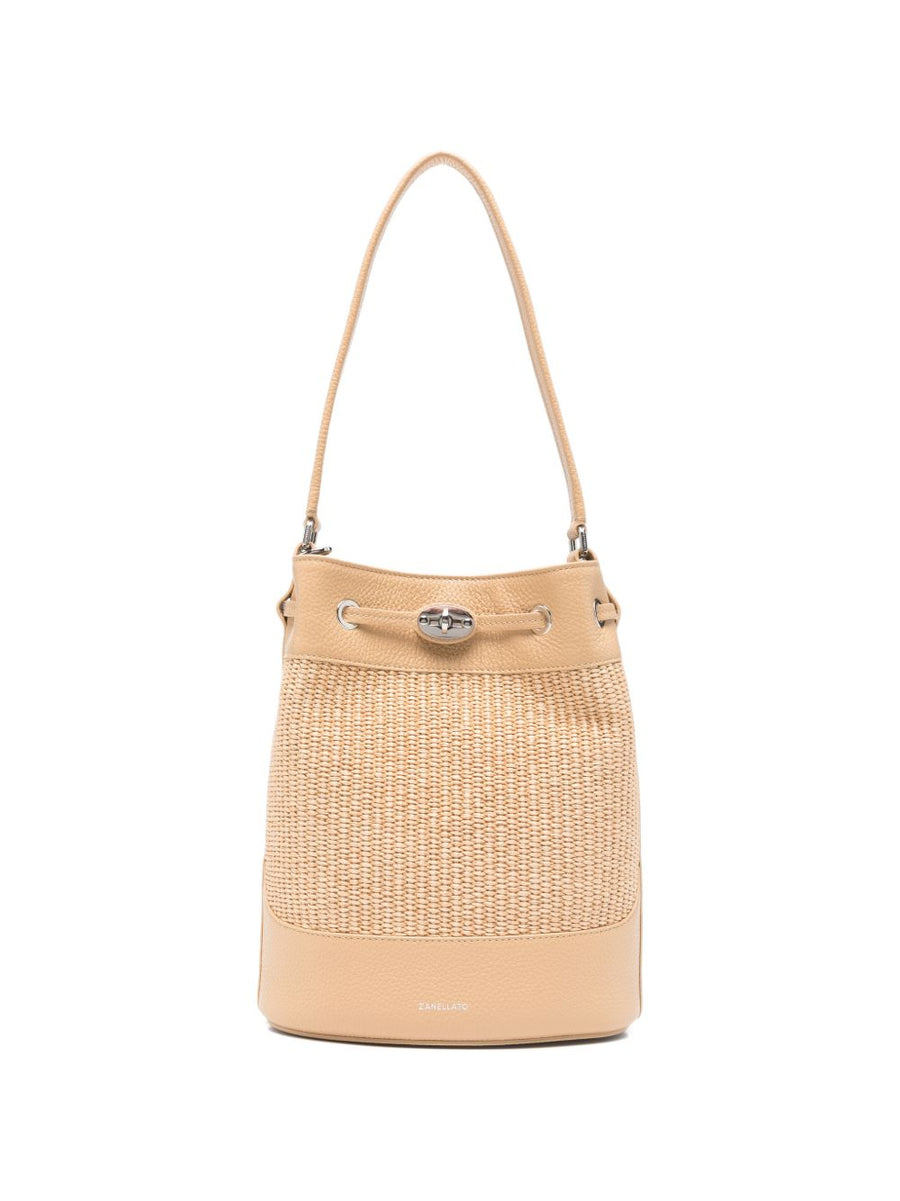 Zanellato Mondà Vimini Small Bucket Bag For Women Calf Leather Beige Adjustable Strap Versatile Crossbody