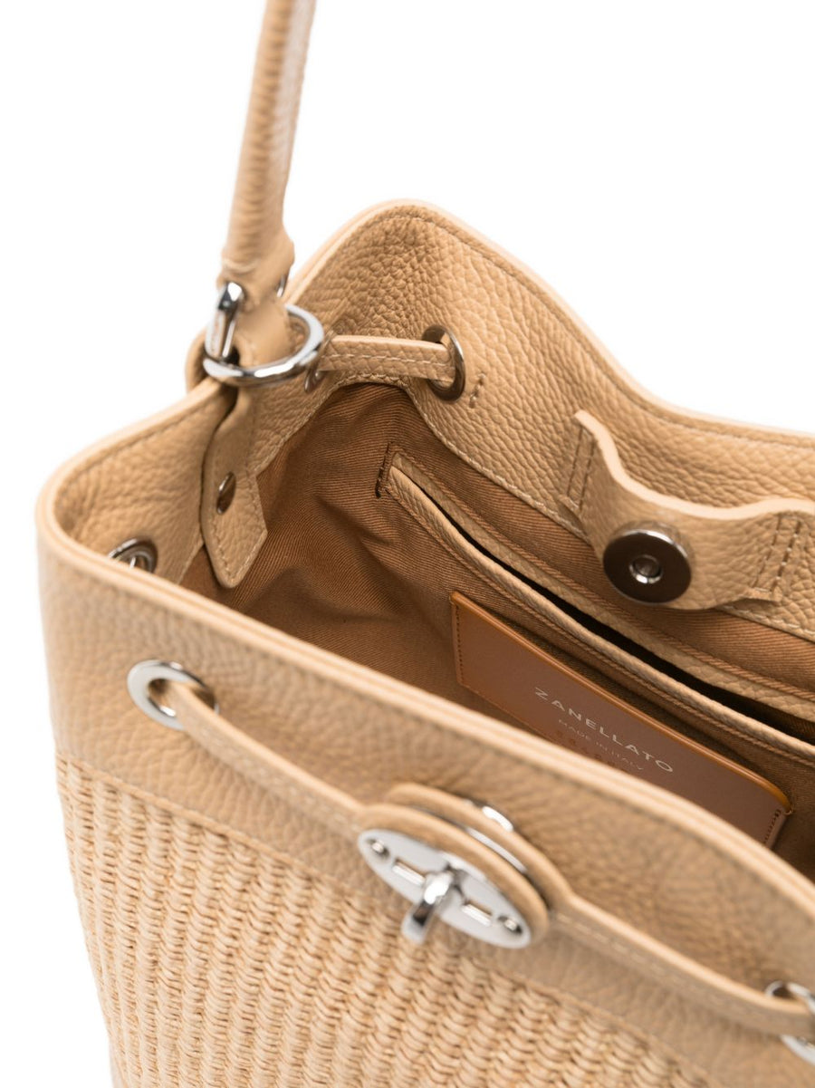 Zanellato Mondà Vimini Small Bucket Bag For Women Calf Leather Beige Adjustable Strap Versatile Crossbody