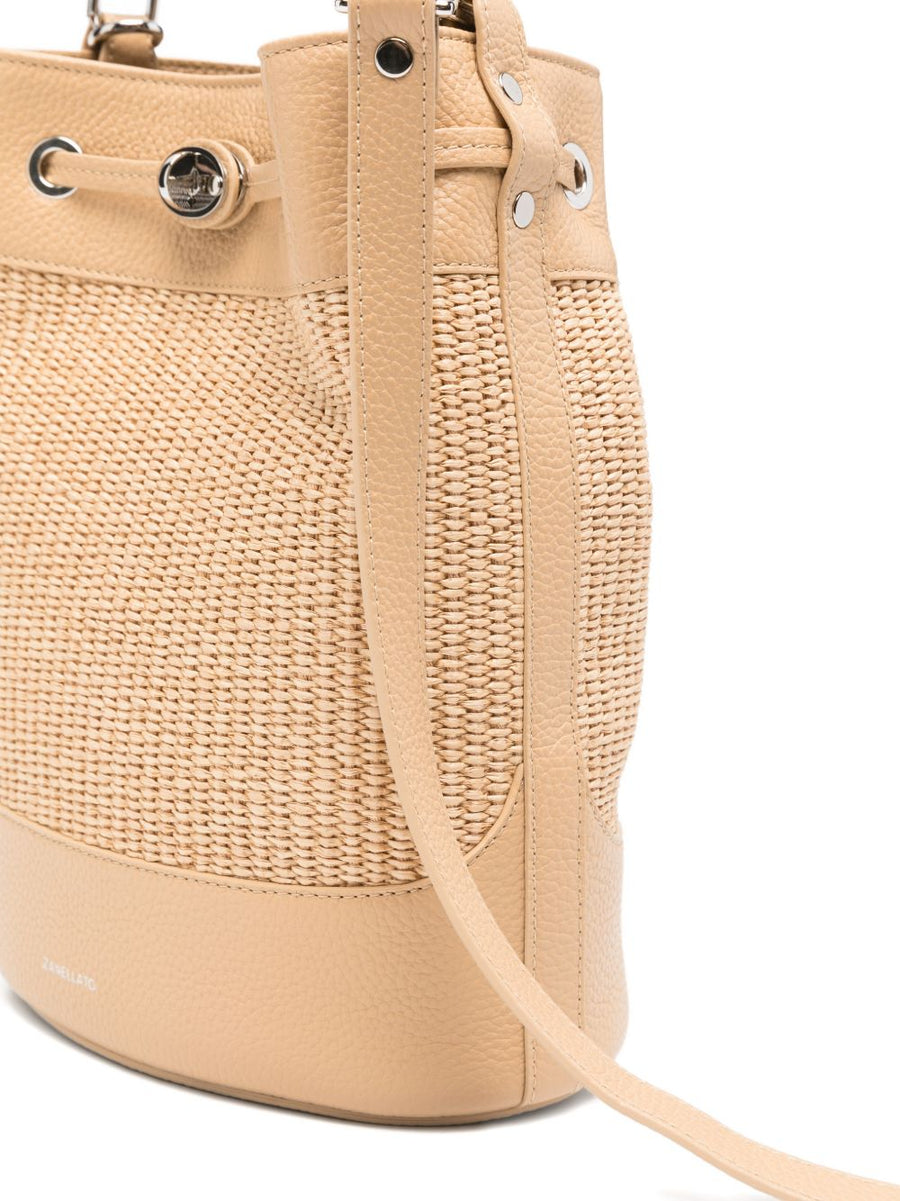 Zanellato Mondà Vimini Small Bucket Bag For Women Calf Leather Beige Adjustable Strap Versatile Crossbody