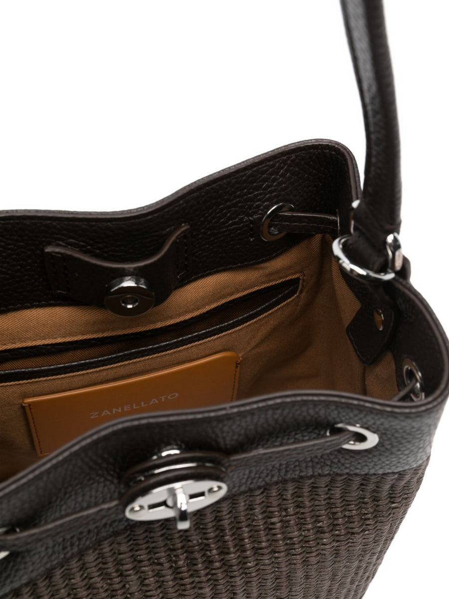 Zanellato Mondà Vimini Small Luxurious Calf Leather Bucket Bag With Adjustable Crossbody Strap For Women