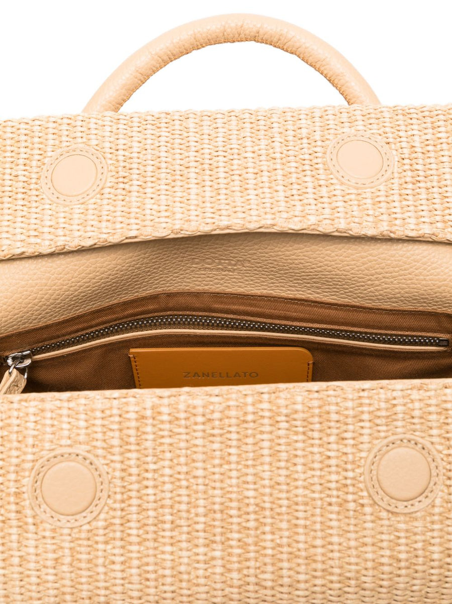 Zanellato Dotta Vimini Small Handbag for Women in Timeless Beige Calf Leather with Magnetic Roll Top Closure