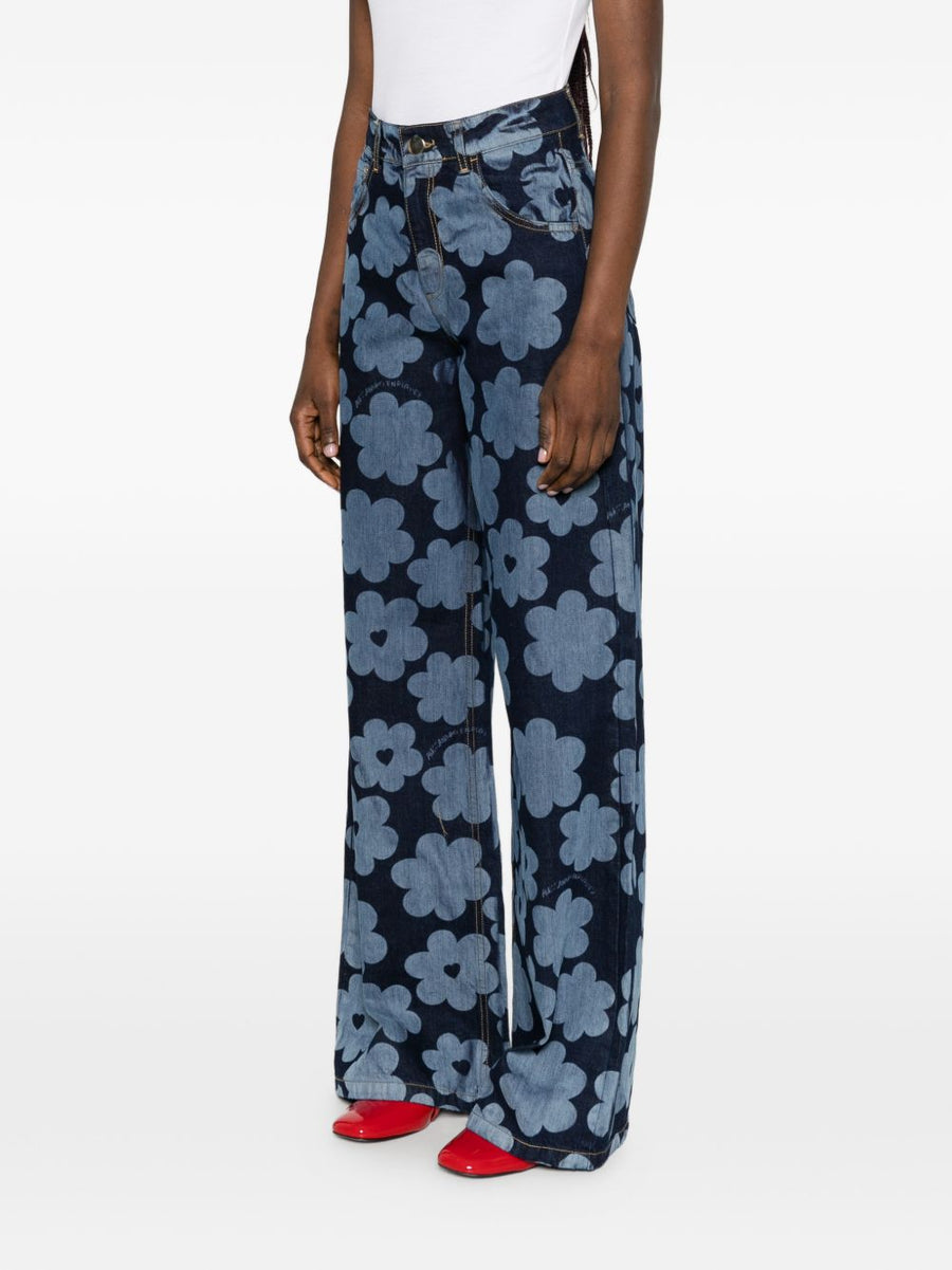 Alessandro Enriquez Printed Denim Jeans For Women Navy Floral Heart Motif 100 Percent Cotton Luxury Designer
