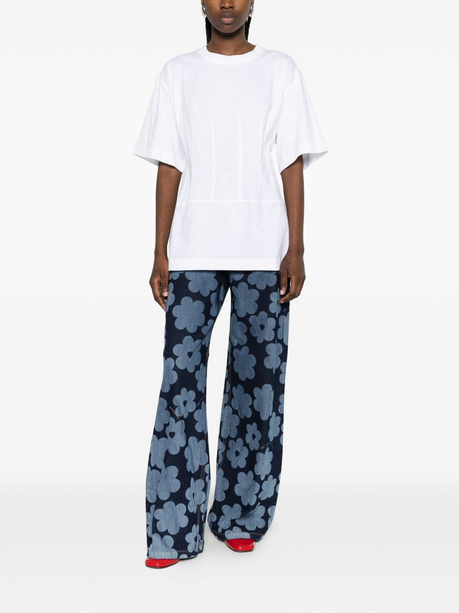 Alessandro Enriquez Printed Denim Jeans For Women Navy Floral Heart Motif 100 Percent Cotton Luxury Designer