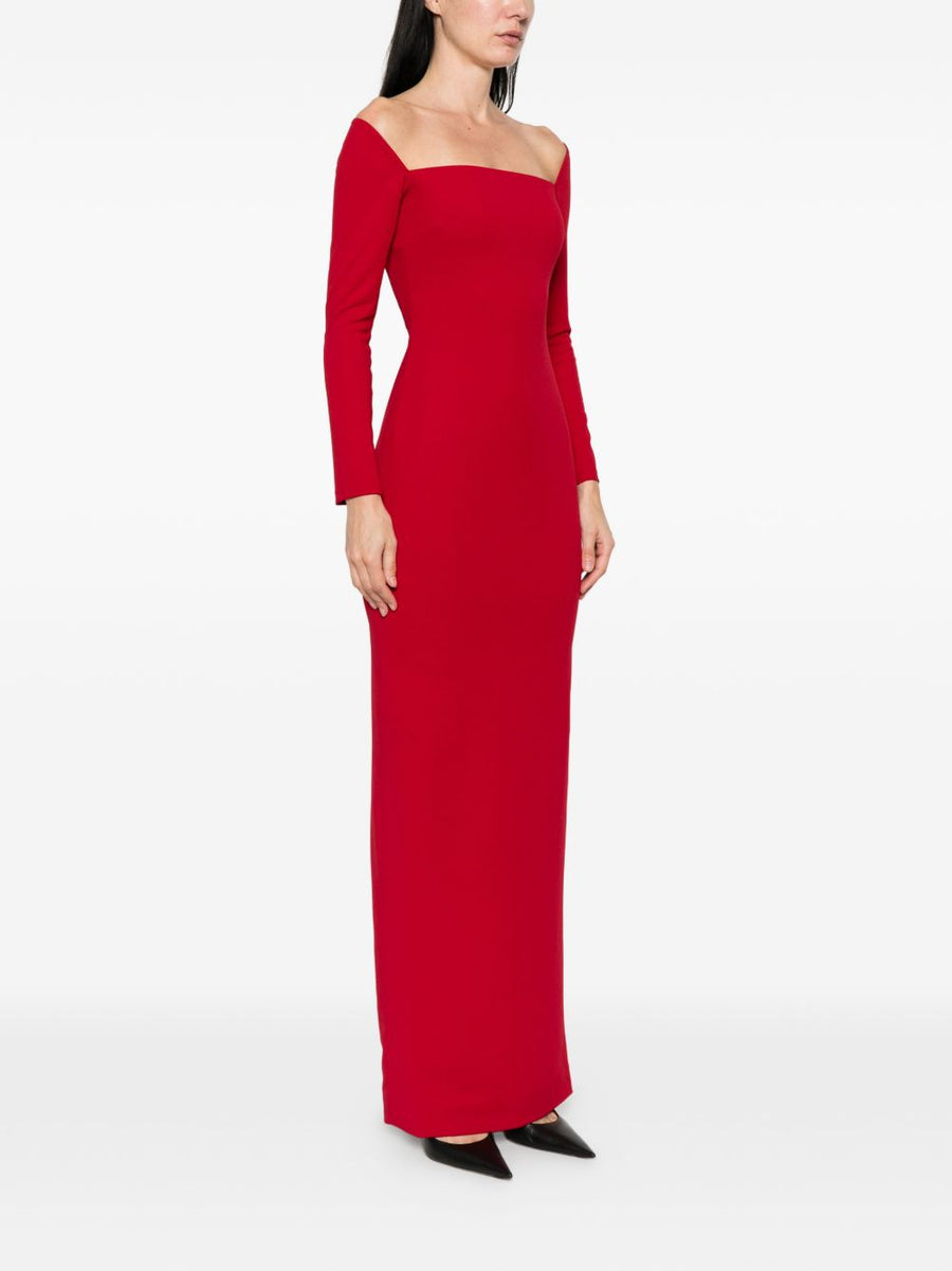 Solace London Lolita Maxi Dress Red, Fitted Silhouette, Square Neckline, Long Sleeves, Elegant Evening Wear For Women