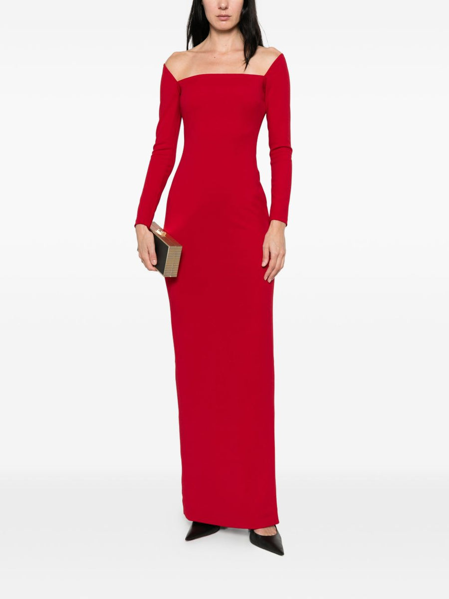 Solace London Lolita Maxi Dress Red, Fitted Silhouette, Square Neckline, Long Sleeves, Elegant Evening Wear For Women