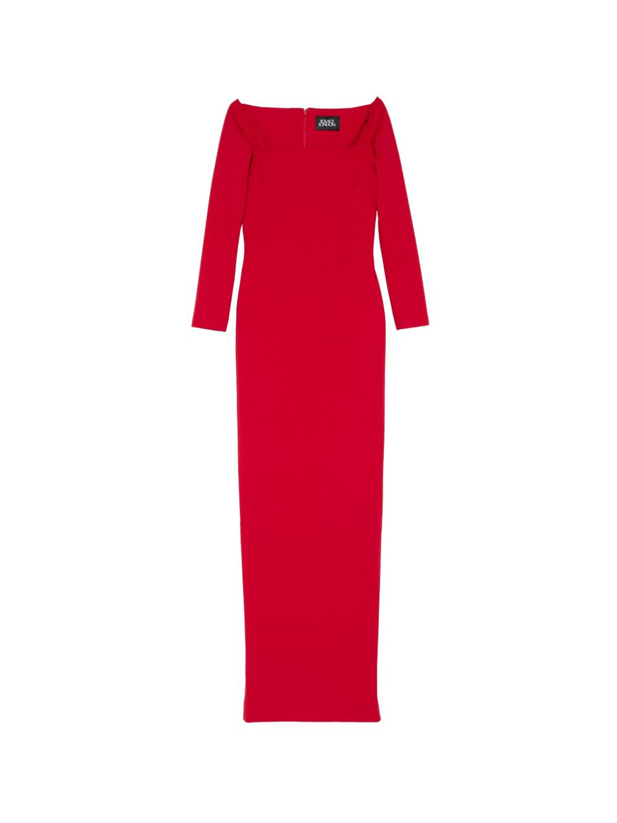 Solace London Lolita Maxi Dress Red, Fitted Silhouette, Square Neckline, Long Sleeves, Elegant Evening Wear For Women