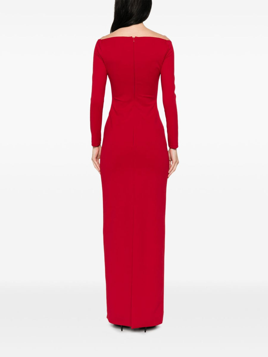 Solace London Lolita Maxi Dress Red, Fitted Silhouette, Square Neckline, Long Sleeves, Elegant Evening Wear For Women