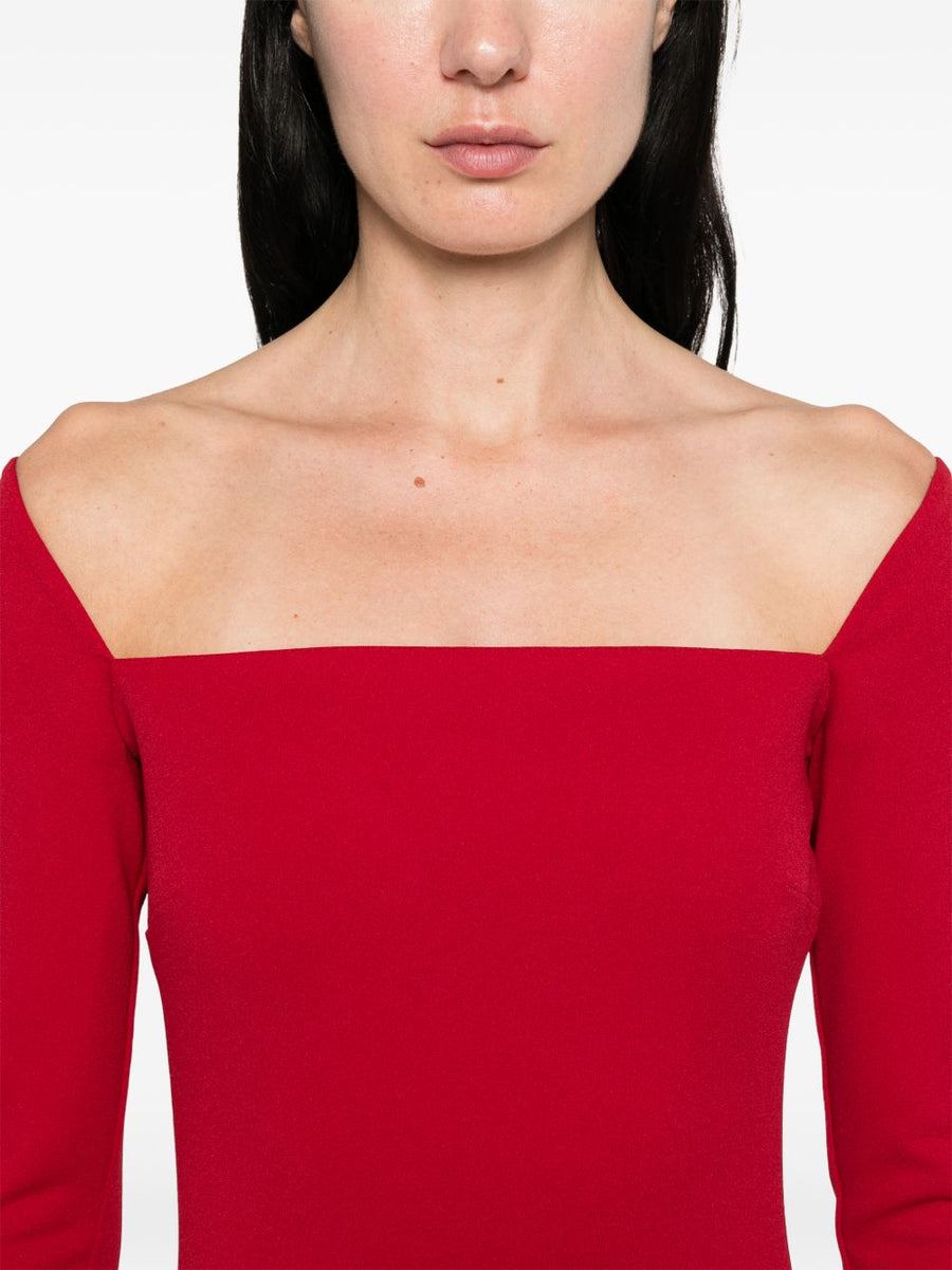 Solace London Lolita Maxi Dress Red, Fitted Silhouette, Square Neckline, Long Sleeves, Elegant Evening Wear For Women