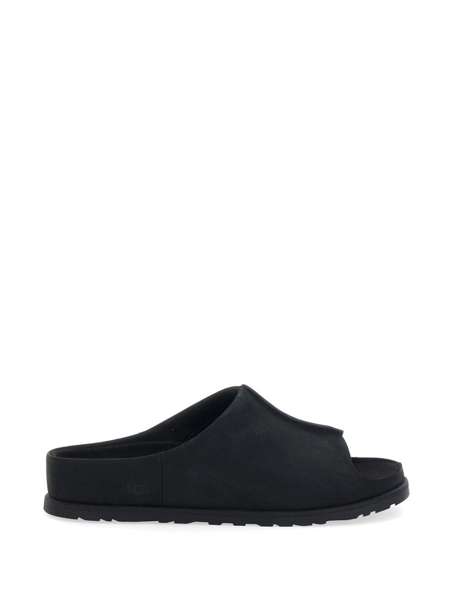UGG Otzo Slides For Men Black Calf Suede Slip On Open Toe With Ridged Sole Premium Comfort