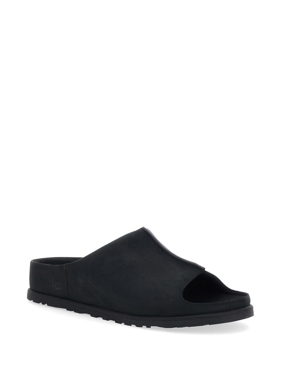 UGG Otzo Slides For Men Black Calf Suede Slip On Open Toe With Ridged Sole Premium Comfort