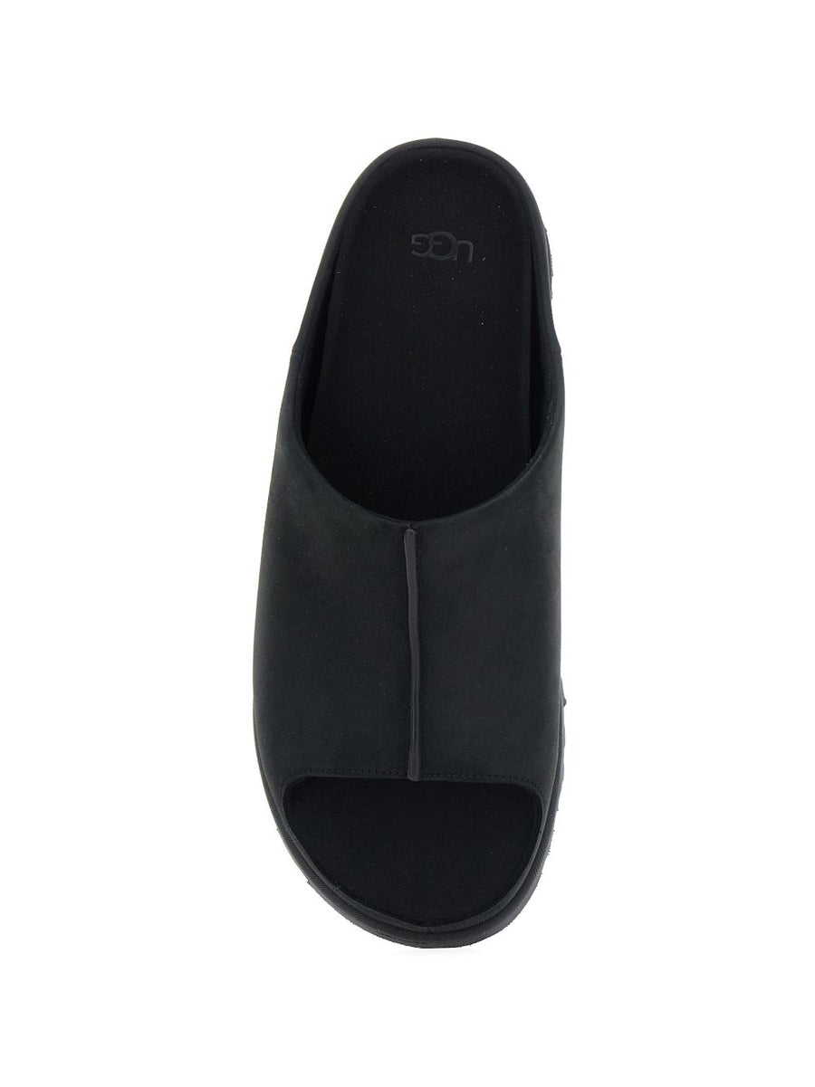 UGG Otzo Slides For Men Black Calf Suede Slip On Open Toe With Ridged Sole Premium Comfort