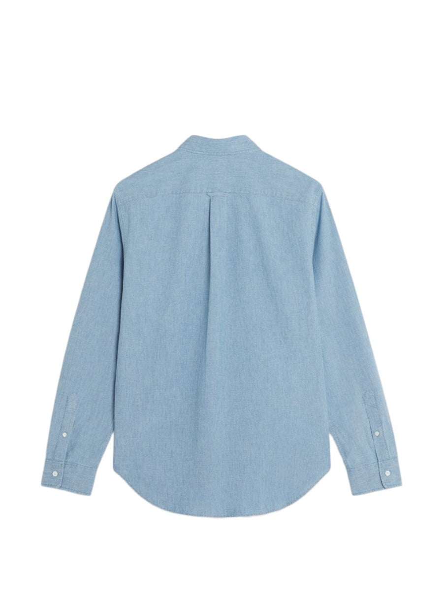 Maison Kitsuné Profile Fox Cotton Shirt For Men Light Blue With Signature Fox Embroidery Button Down