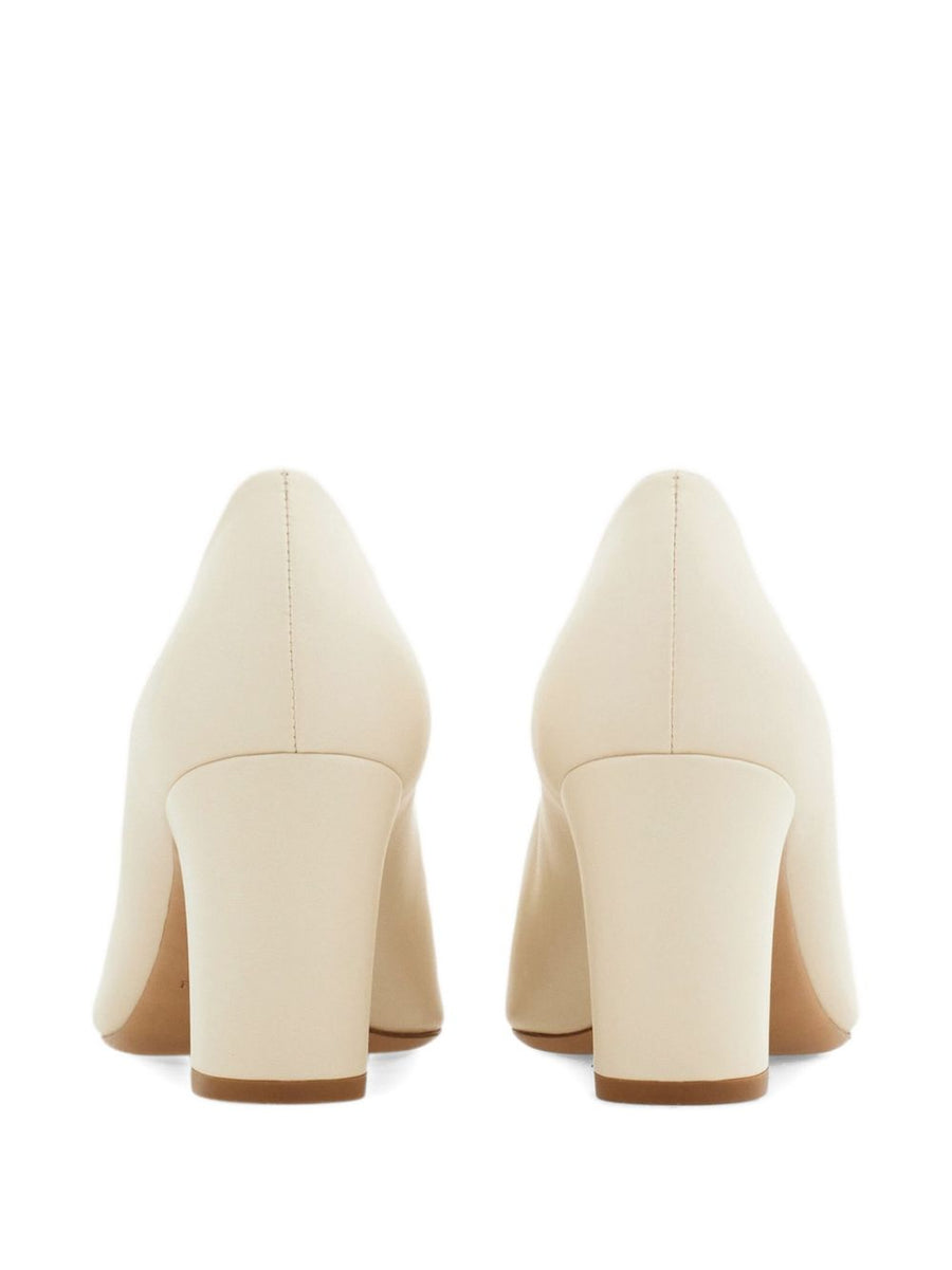Ferragamo Gancini Block Heel Pump For Women Premium Brown Goat Leather Buckled Strap Detail