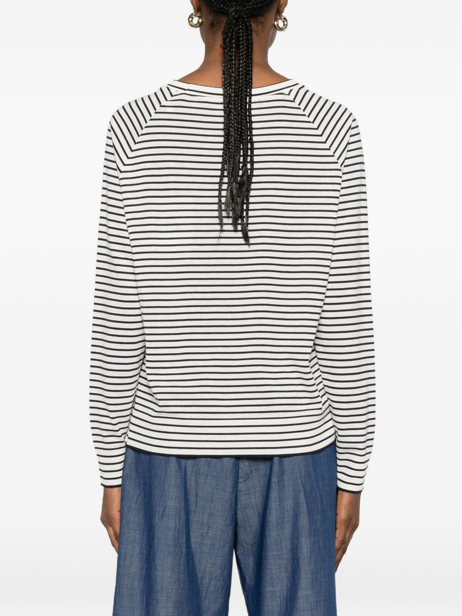 Herno Lyocell Cotton Blend Crew Neck Sweater White Striped For Women Lightweight Breathable Luxury