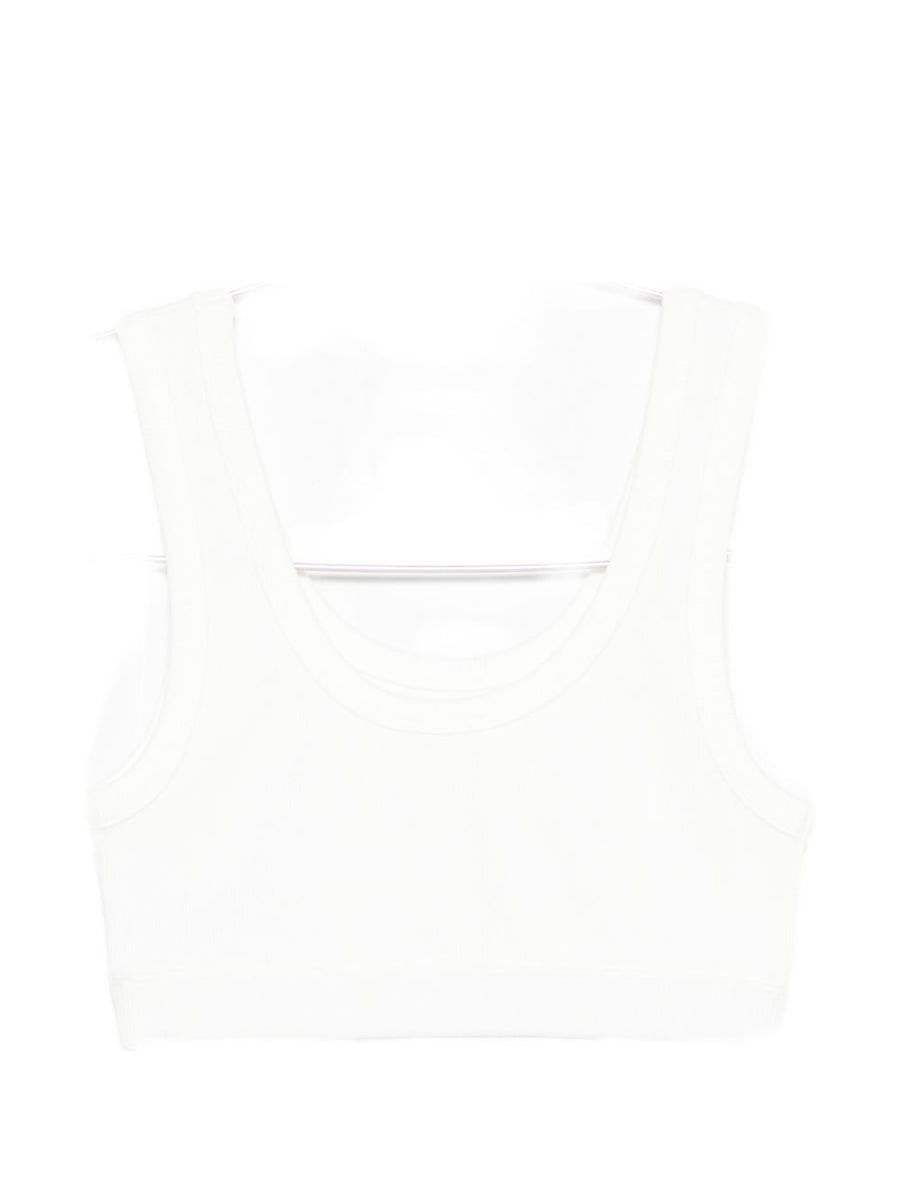 Closed Cotton Bralette Lightweight Ribbed Knit for Versatile Layering Ivory Women