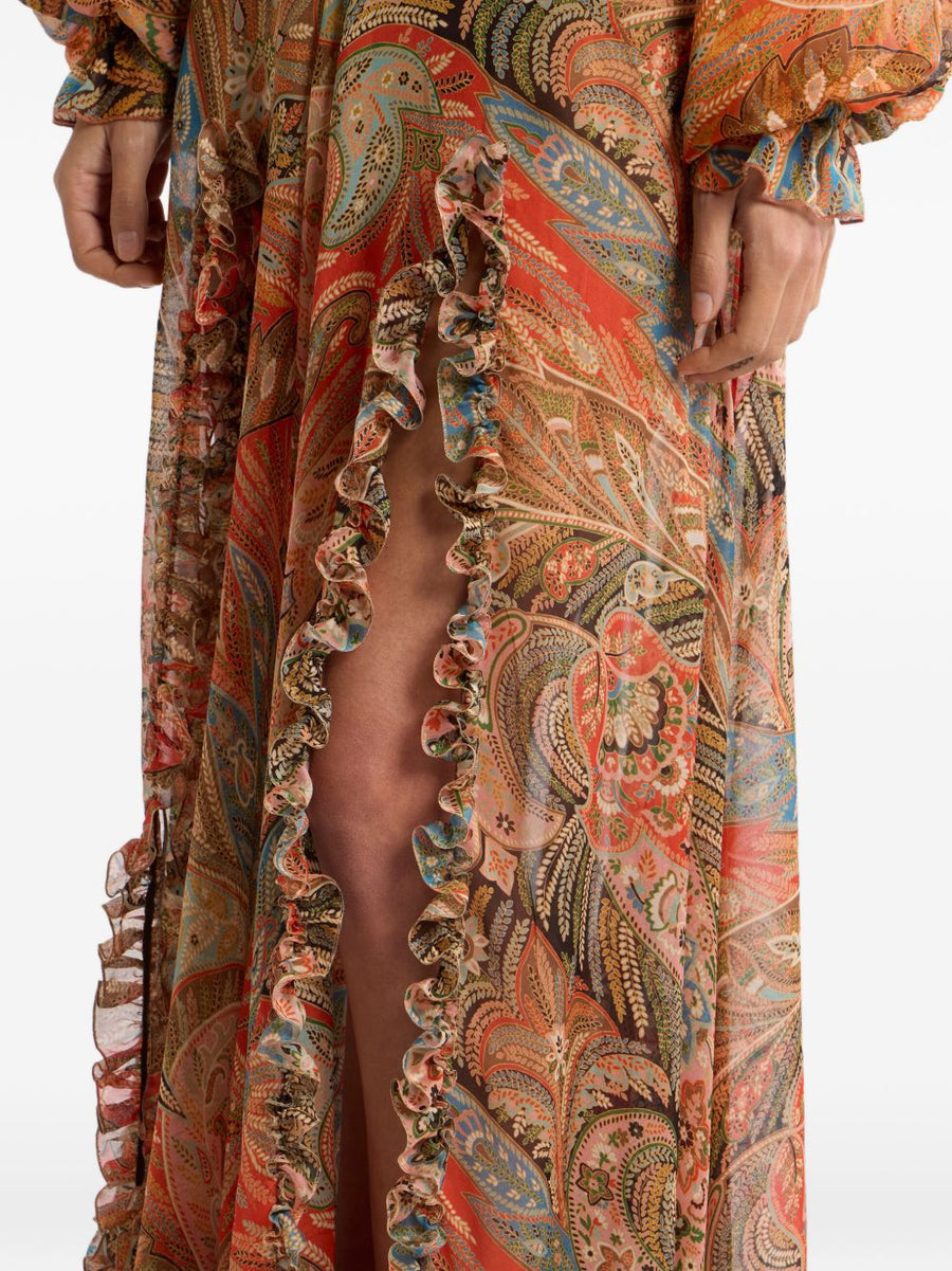 Etro Silk Paisley Long Skirt For Women With Lux Drape Multicolor Print And Ruffled Detailing